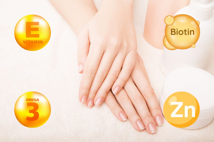 Vitamin E, biotin, omega-3 và kẽm đã được chứng minh rất tốt cho sự phát triển của móng