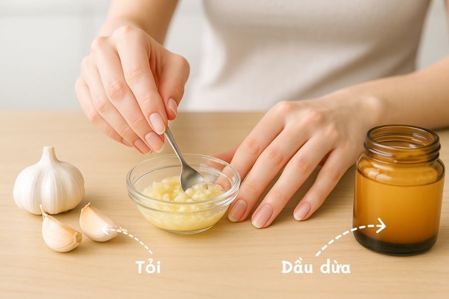 Tỏi kết hợp cùng dầu dừa có khả năng dưỡng ẩm sâu và kháng khuẩn cực tốt