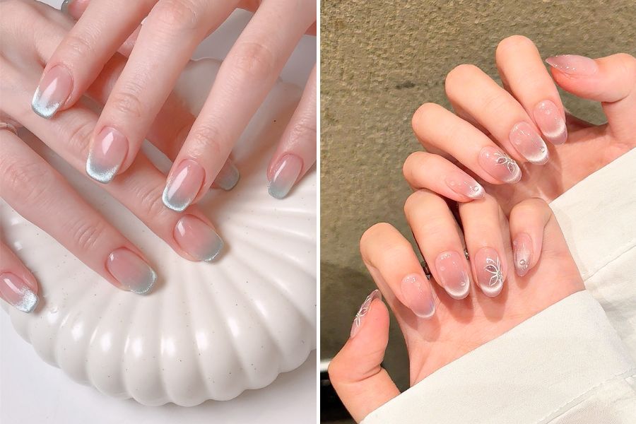 Nail mắt mèo có nhiều tone màu xinh, lấp lánh vừa đủ cho nàng công sở