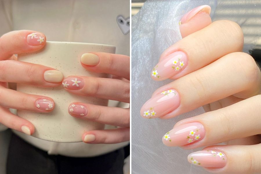 Mẫu nail hoa nhí đơn giản, dễ thương, phù hợp với các bạn học sinh, sinh viên