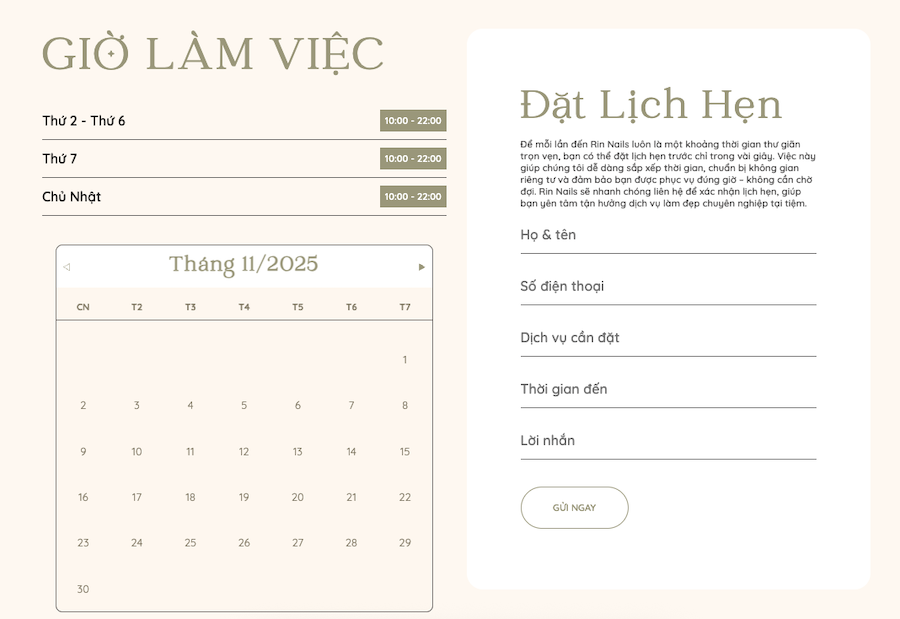 Bạn có thể đặt lịch đơn giản và nhanh chóng qua website rinnails.com