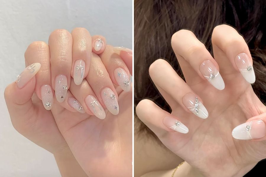 Mẫu nail đính đá nhỏ xinh tạo phong cách sang trọng, quyến rũ nhưng vẫn giữ được sự tinh tế