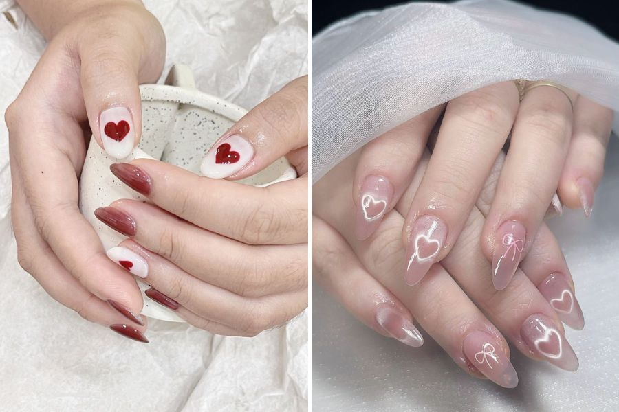 Mẫu nail vẽ trái tim là lựa chọn hoàn hảo cho buổi hẹn hò