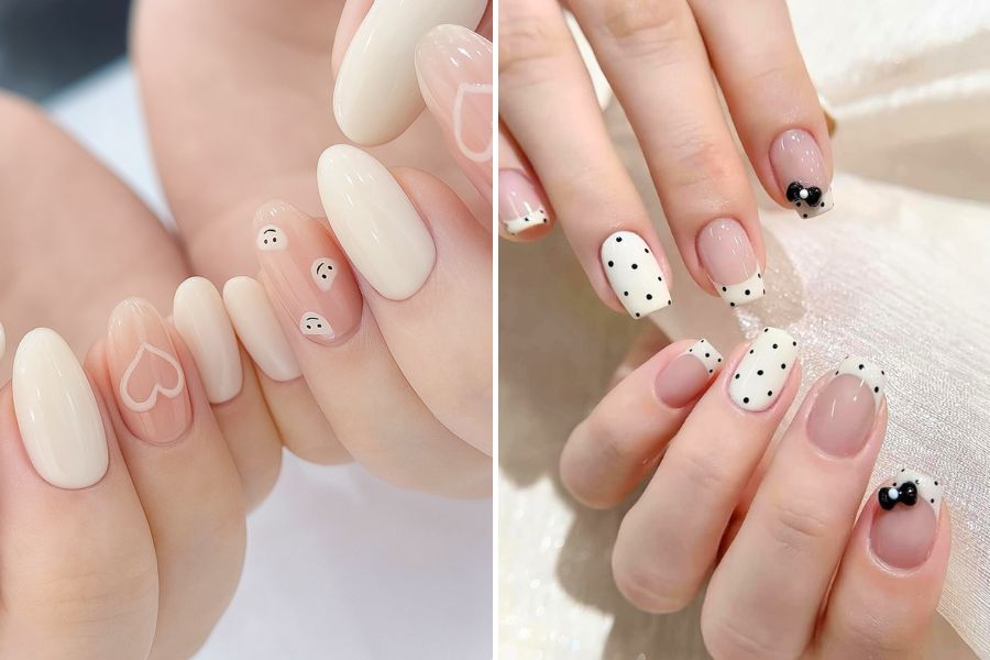 Nail trắng sữa kết hợp họa tiết nhẹ nhàng giữ nét tinh tế và hiện đại
