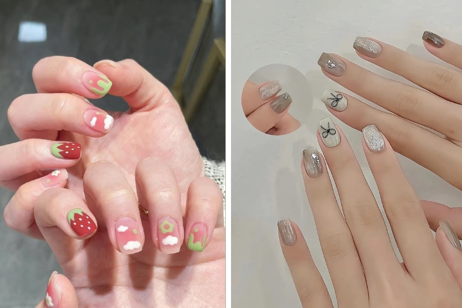 Kết hợp với các hoạt tiết dễ dàng giúp bộ móng thêm phần ngọt ngào