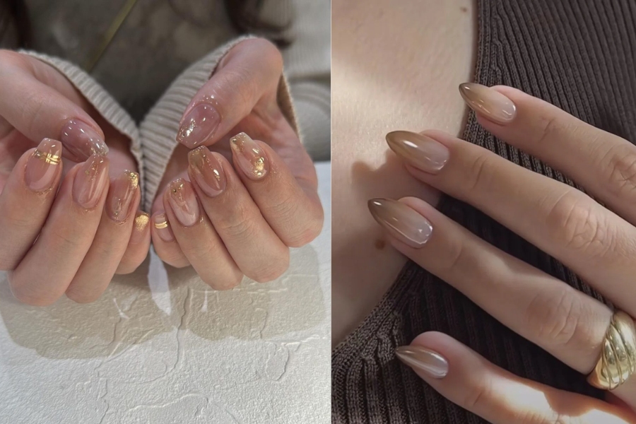 Nail ombre nâu caramel sang chảnh và cuốn hút