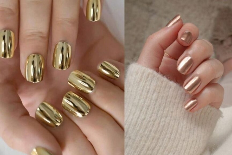 Nail chrome vàng đồng hiện đại nổi bật và thời thượng