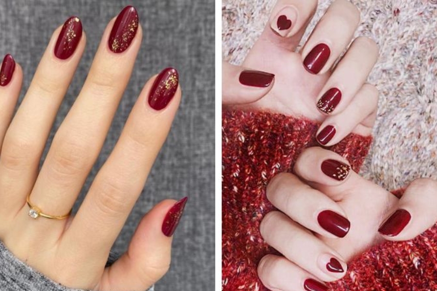 Nail đỏ rượu quyến rũ tôn da bánh mật sang trọng