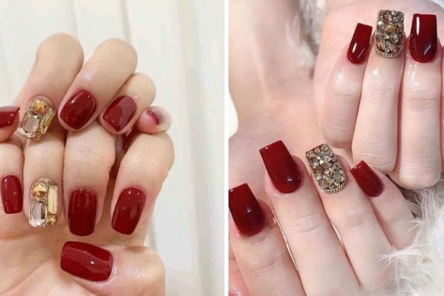Nail đỏ đô cổ điển, sang trọng và đầy thu hút