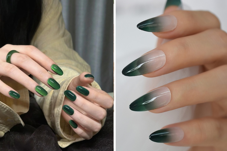 Mẫu nail xanh lá đậm cá tính, dành cho nàng nổi bật