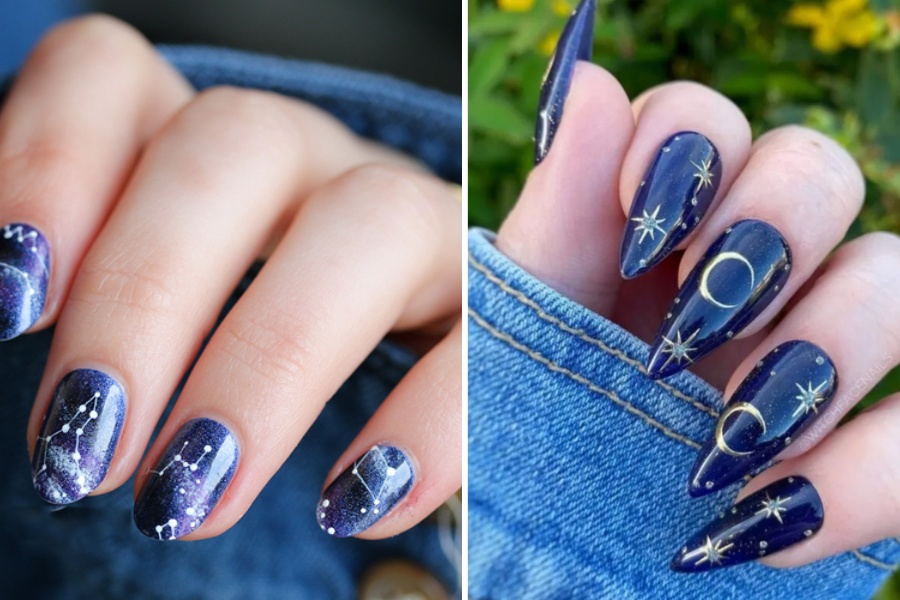 Nail xanh navy sang trọng, phù hợp mùa thu đông