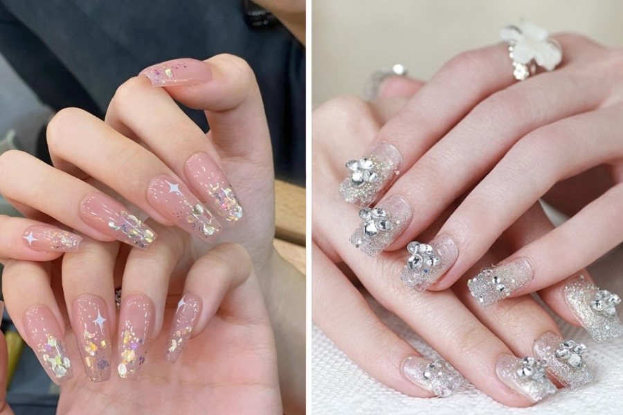 Mẫu nail đính đá cho cô dâu lộng lẫy