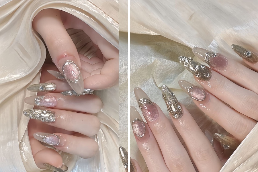Mẫu nail đính đá trendy, thu hút mọi ánh nhìn