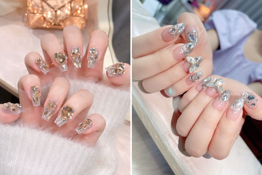 Mẫu nail đính full đá dành cho những ai yêu thích phong cách nổi bật và xa hoa