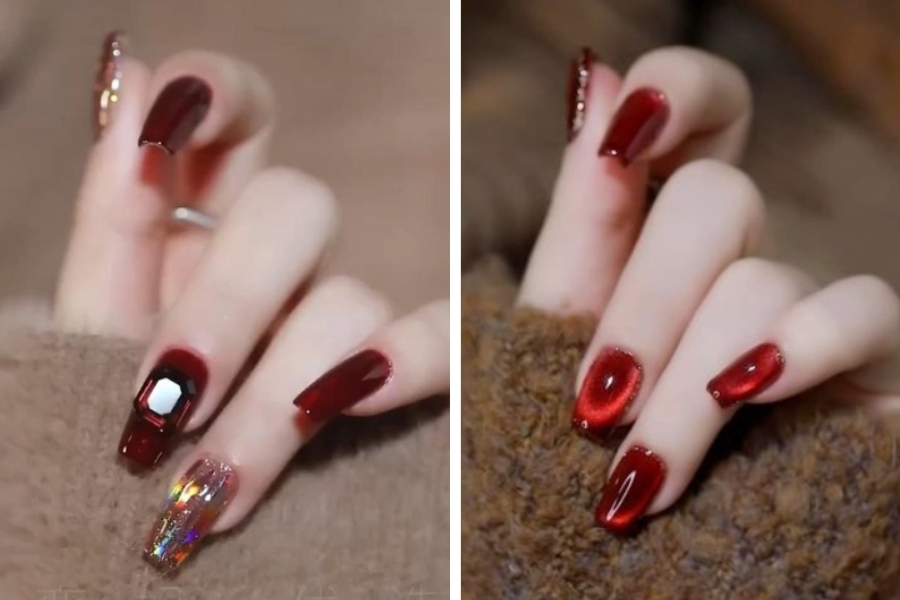 Nail đỏ rượu ombre quyến rũ, phù hợp dịp đặc biệt