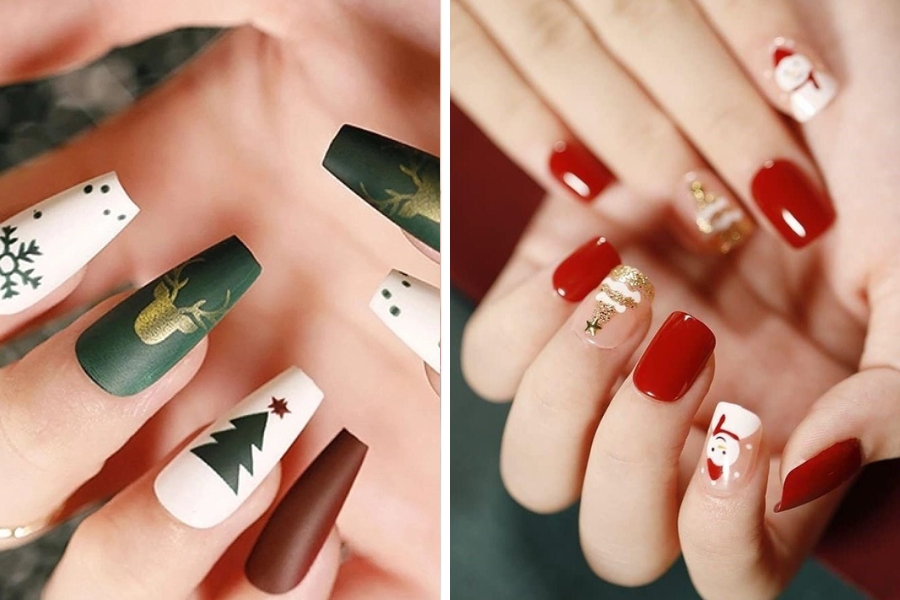 Mùa giáng sinh rất thích hợp để diện những bộ móng tay màu sắc