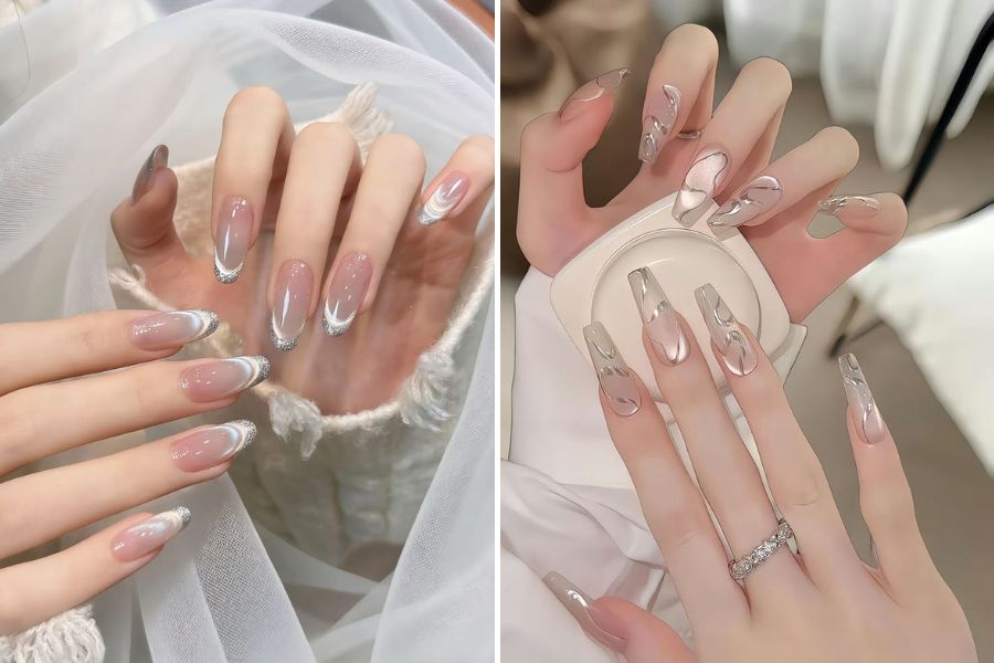 Nail màu bạc ánh kim hiện đại, phù hợp với những cô nàng cá tính