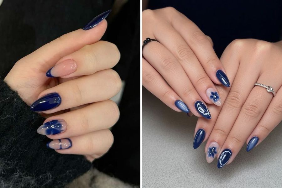 Nail xanh navy sang trọng, phù hợp mùa thu đông