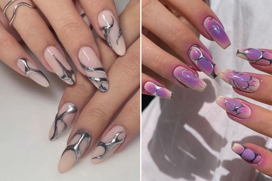 Mẫu nail trơn, vẽ metan nhẹ tạo điểm nhấn độc đáo
