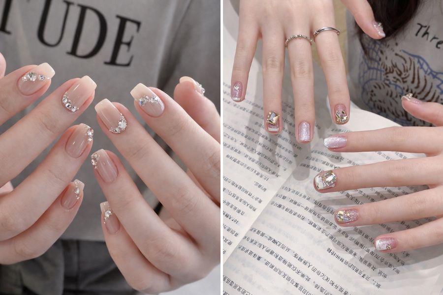 Các mẫu nail ngắn đính đá thích hợp diện hàng ngày
