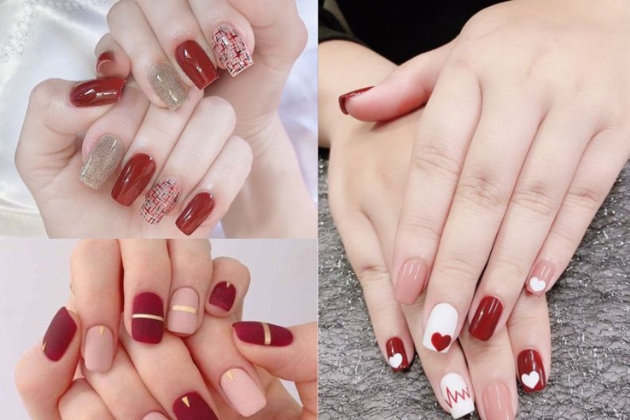 Móng vuông nên chọn tone màu nổi bật như đỏ, hồng…