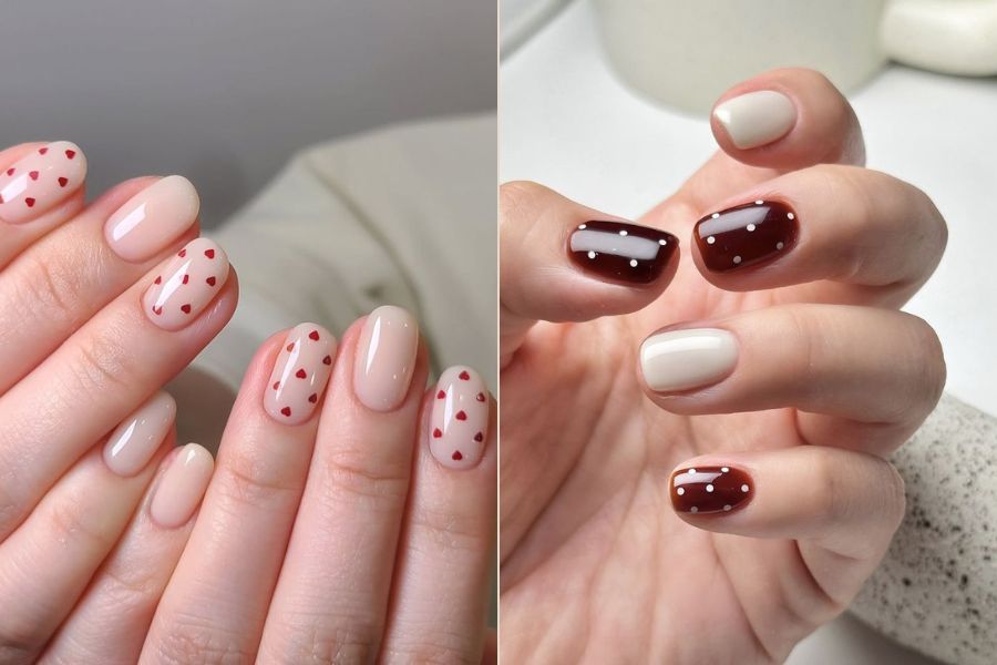 Mẫu nail Tết vẽ chấm bi đơn giản, dễ thực hiện và tinh tế