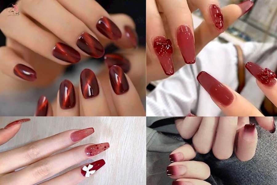 Mẫu nail Tết dặm ombre lòng đào nhẹ nhàng, tinh tế.