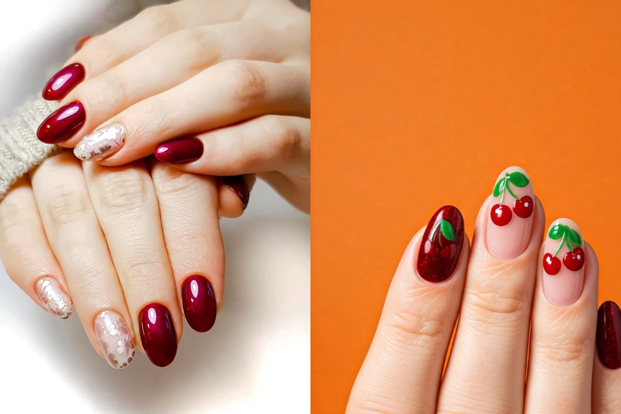 Mẫu nail Tết màu đỏ đơn giản, nổi bật và tinh tế