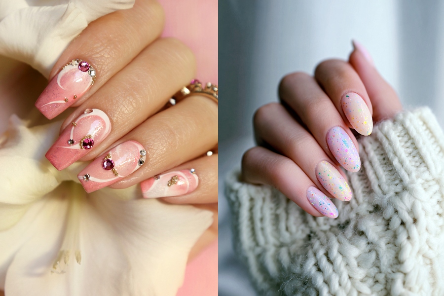 Mẫu nail Tết màu hồng pastel nhẹ nhàng, nữ tính và thanh lịch