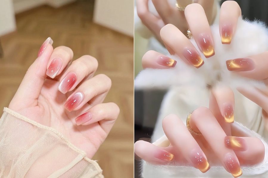 Móng mắt mèo với hiệu ứng ombre nhẹ nhàng ở đầu móng