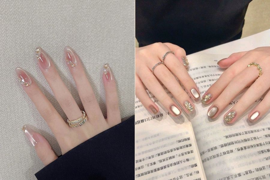 Nail mắt mèo đính hoa mang không khí Tết tươi mới, ngọt ngào mà vẫn sang trọng