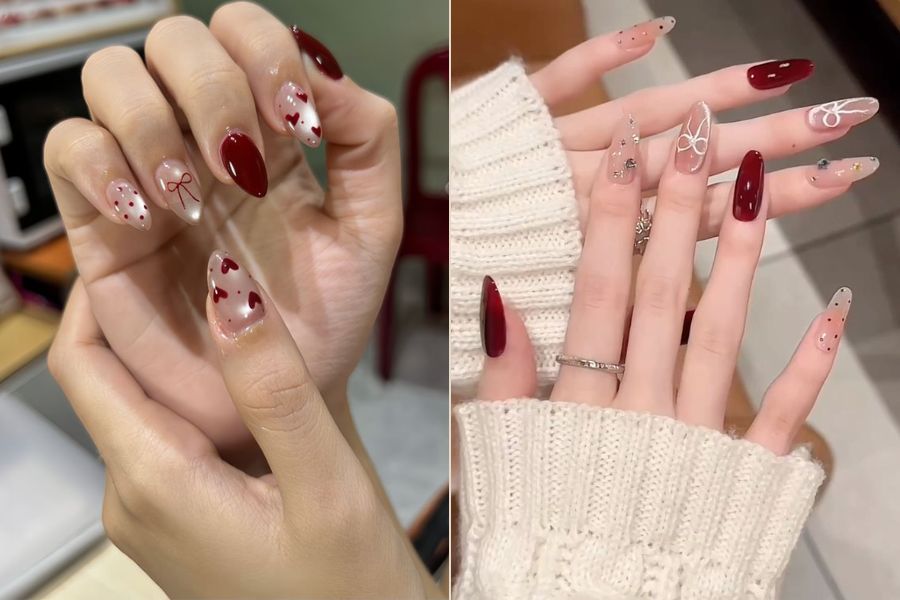 Móng mắt mèo huyền ảo, điểm xuyết nơ đỏ xinh xắn