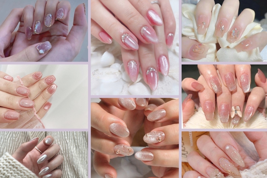 Nail mắt mèo đính đá tạo vẻ rực rỡ, thu hút mọi ánh nhìn dịp Tết