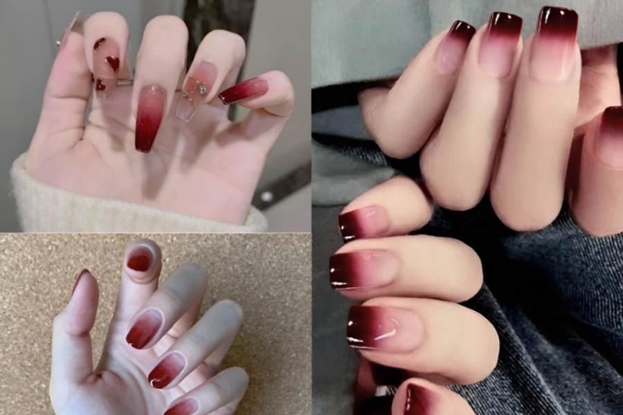 Mẫu nail Tết fén đầu móng màu đỏ tinh tế và thời thượng