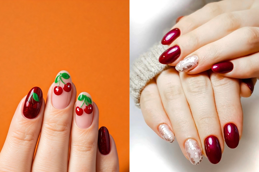 Mẫu nail Tết màu đỏ đắp hoa nổi sang trọng và cuốn hút