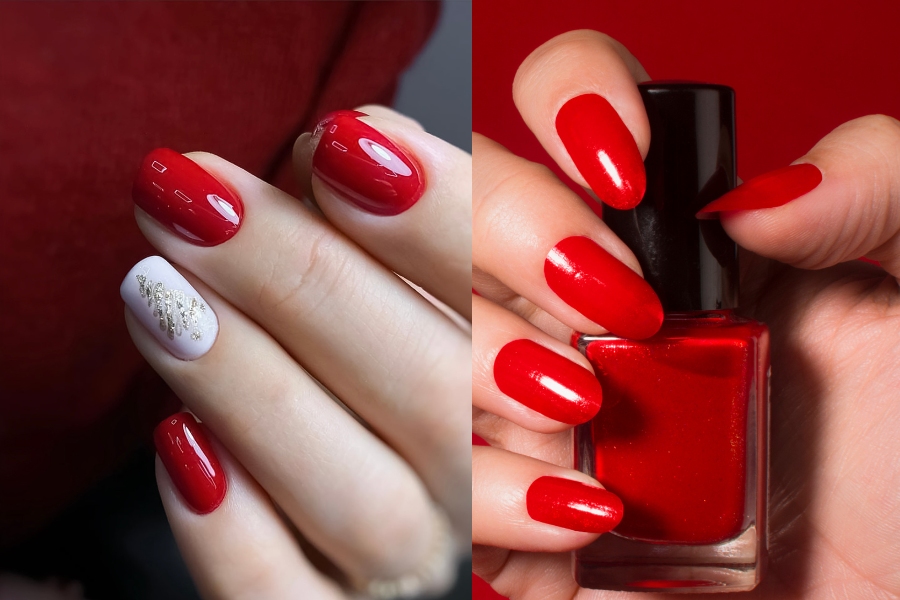 Mẫu nail Tết màu đỏ trơn đơn giản, nổi bật và sang trọng