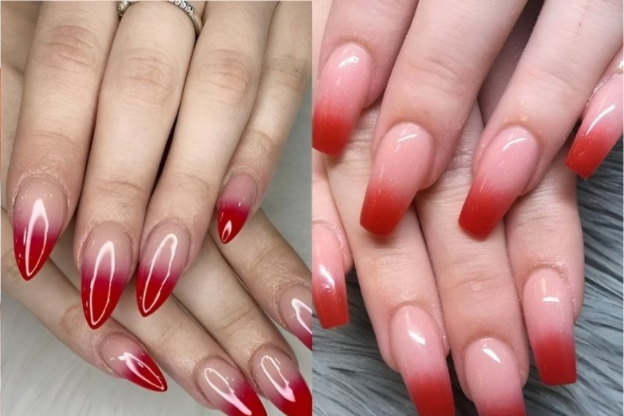 Mẫu nail màu đỏ dặm ombre sang trọng, tinh tế và thời thượng