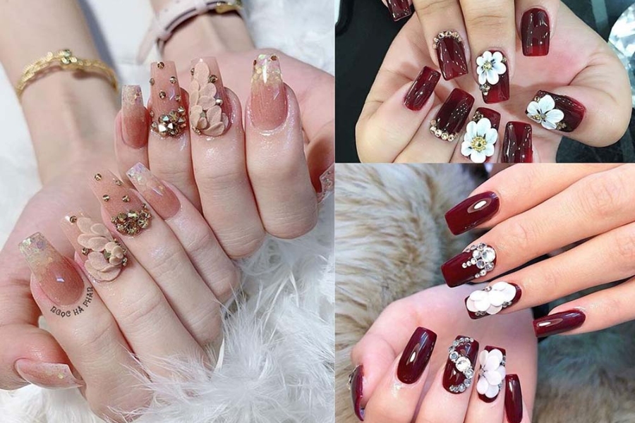 Mẫu nail màu đỏ đính nơ dễ thương, ngọt ngào và nổi bật