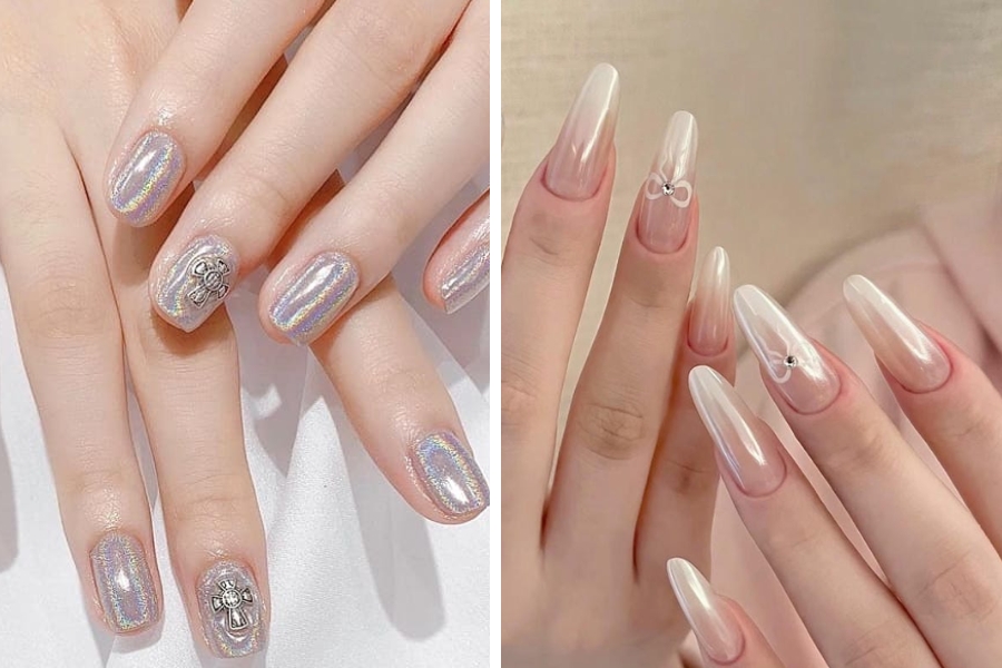 Nail tráng gương rất phù hợp với tiệc cưới hay buổi hẹn hò
