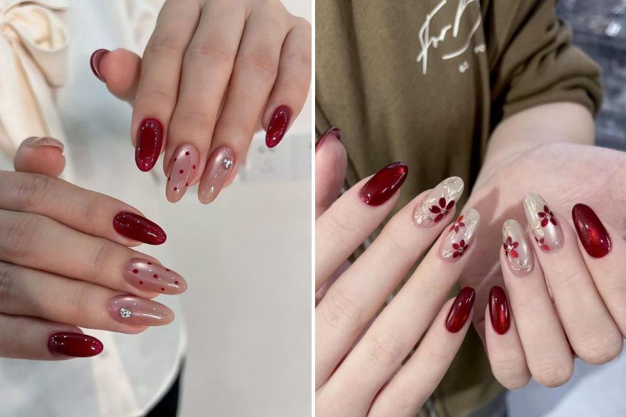 Màu đỏ cherry nổi bật giúp đôi tay trở nên "bừng sáng"