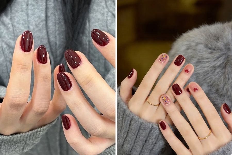 Nail đỏ rượu vang tông trầm giúp tôn da ngăm nổi bật