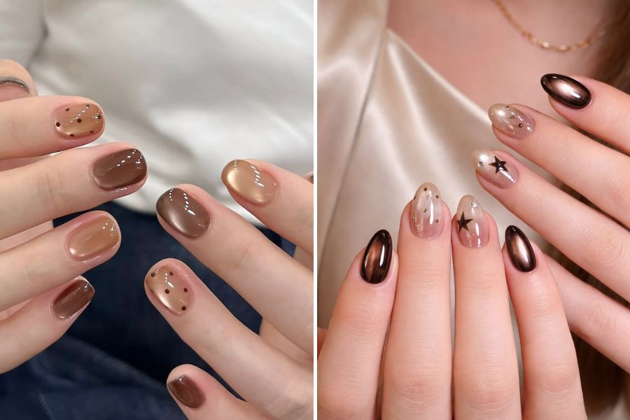 Nail ombre nâu caramel tôn da và đầy cuốn hút