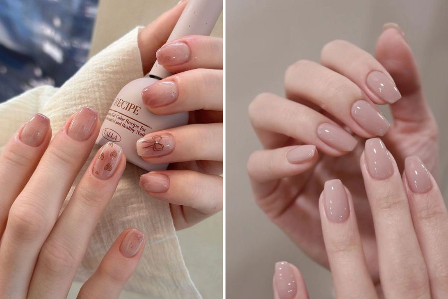 Nail nude caramel phối họa tiết đơn giản, thanh lịch và tinh tế