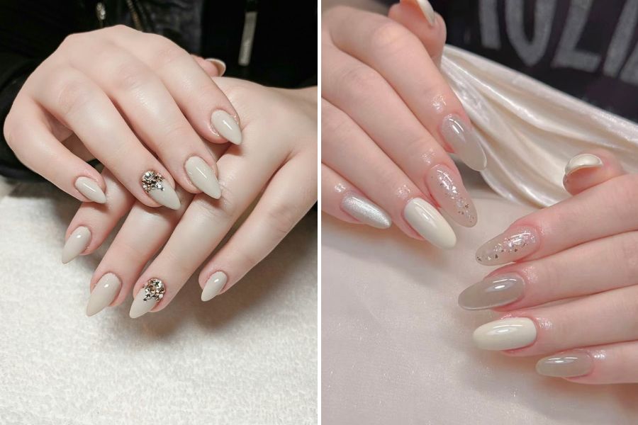 Mẫu nail màu trắng ngà thanh lịch và tinh tế