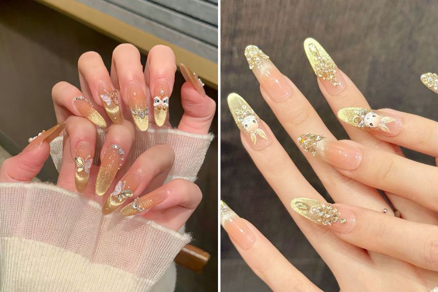 Nàng da ngăm có thể chọn nail màu vàng ánh kim cho những dịp đặc biệt