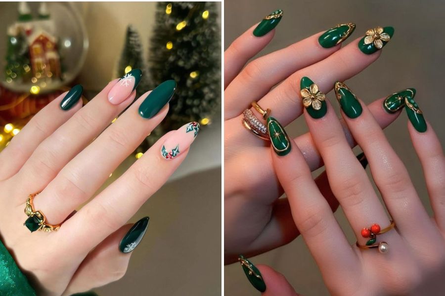 Màu xanh lá đậm mang nét cổ điển mà cá tính, giúp tôn da cho nang da ngăm